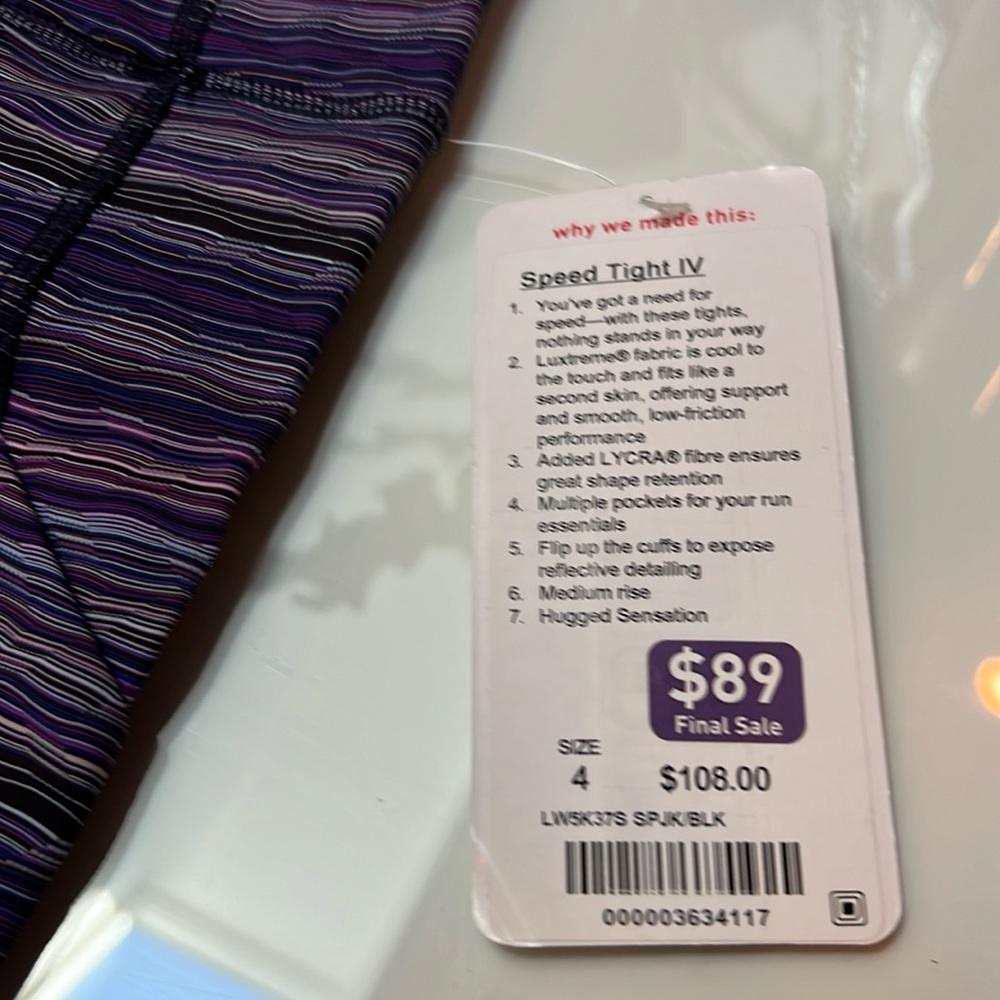 Lululemon speed tight IV… size 4. NWT